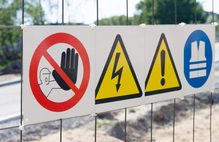 warning signs on concrete demolition jobs