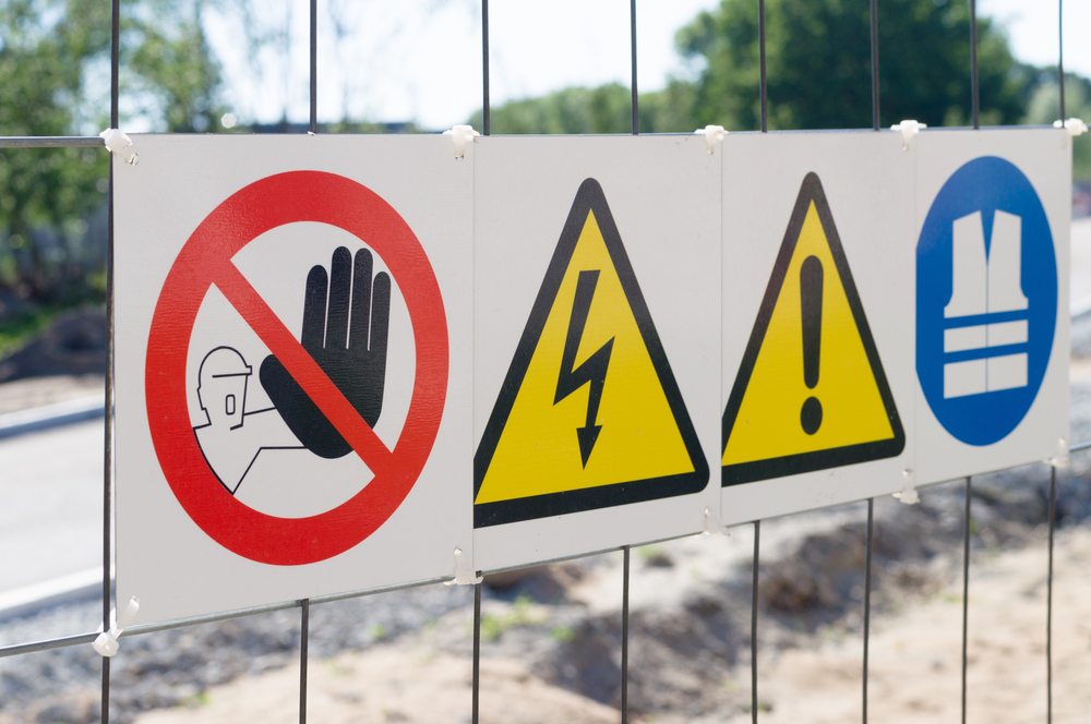 warning signs on concrete demolition jobs
