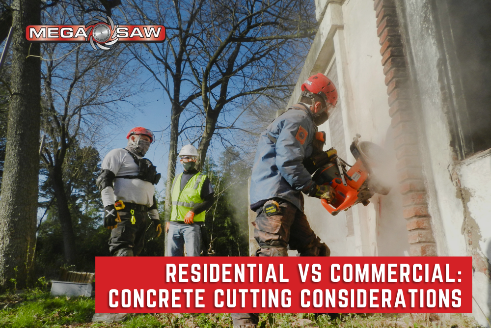 Comparison of residential and commercial concrete cutting with different tools and equipment for various projects.
