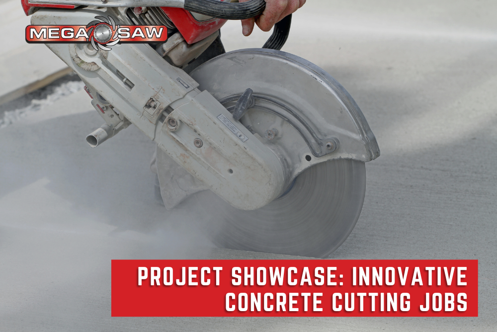 Diagram comparing advanced concrete cutting techniques, including robotic cutting, laser-guided sawing, and wire sawing.