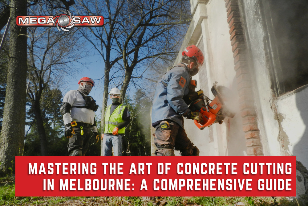A professional using a diamond saw to cut through reinforced concrete, demonstrating precision in concrete cutting techniques.